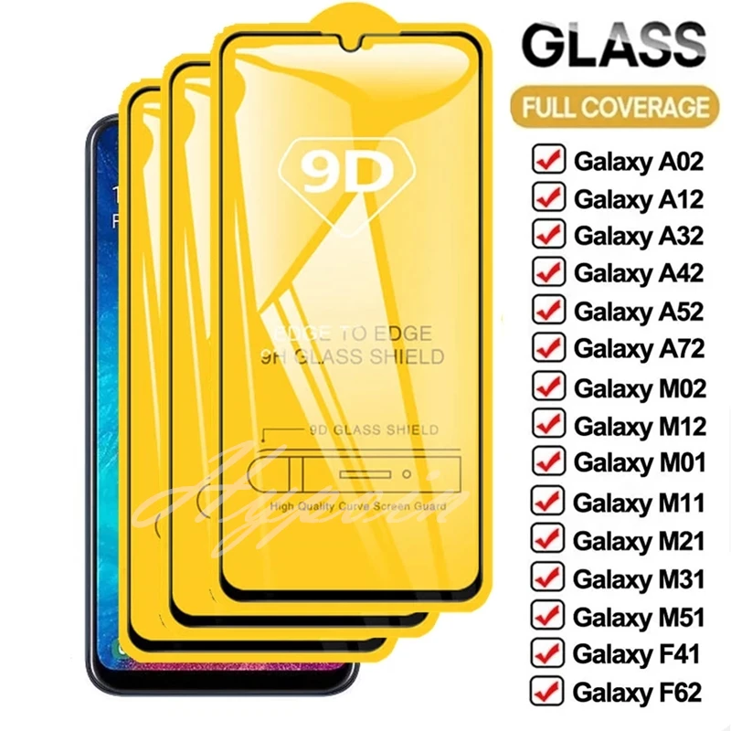 

9D 3PCS Full Cover Tempered Glass for Samsung Galaxy A51 A52 A71 A72 A31 A32 A42 A50 A70 Screen Protectors for F41 F62 M51 M31S