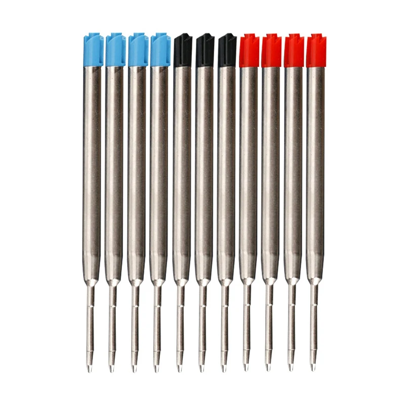 

10 Pcs/lot Metal Ballpoint Pen Refills Blue & Black & Red Ink Medium Roller Ball Pens Refill School Office Stationery Supplies