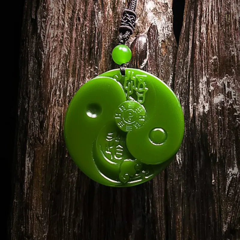 Green Jade Taiji Pendant Necklace Natural Chinese Carved Jadeite Jewelry Charm Amulet Fashion Gifts for Women