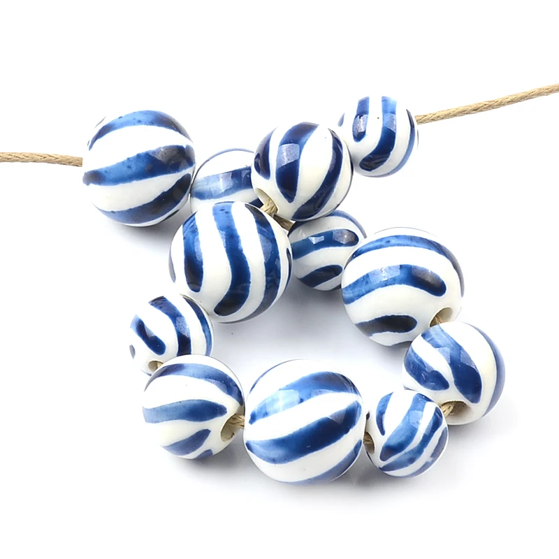 Painting Diagonal stripes (10 Pieces/Lot) 8MM 10MM 12MM Ceramic Beads Porcelain Diy Hand Made Beads Jewelry Making