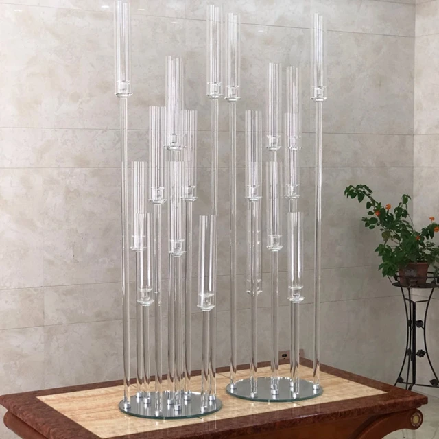 

10pcs)10 Heads new tall crystal acrylic tube candle sticks candelabra for table wedding centerpieces candle holder dao146