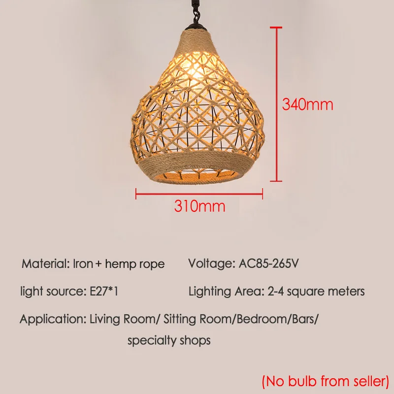 Creative Hemp Rope Chandelier Retro Bar Theme Restaurant Pendant Lamp Industrial Drop Light Vintage Lighting Fixture