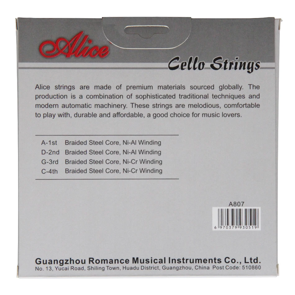 Alice  A807 Cello Strings Braided Steel Core