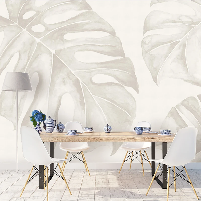 Bacal Botanical Dusty Grey Vintage Tropical Minimalist 3D Wallpaper Mural Room Background Banana Leaf Plant Wall Decor 3d