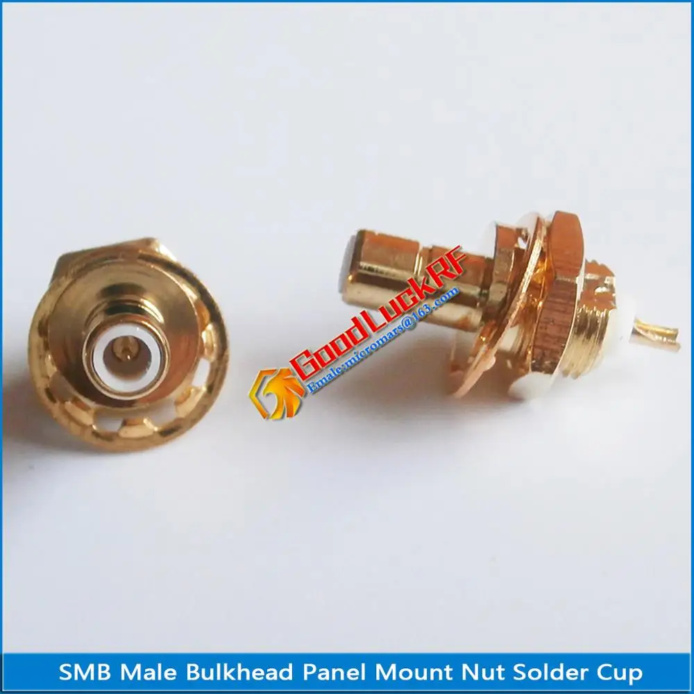 1X Pcs Brass RF Connector Socket SMB Male Jack With O-ring Bulkhead Panel Deck Nut GOLD Straight Solder Coaxial