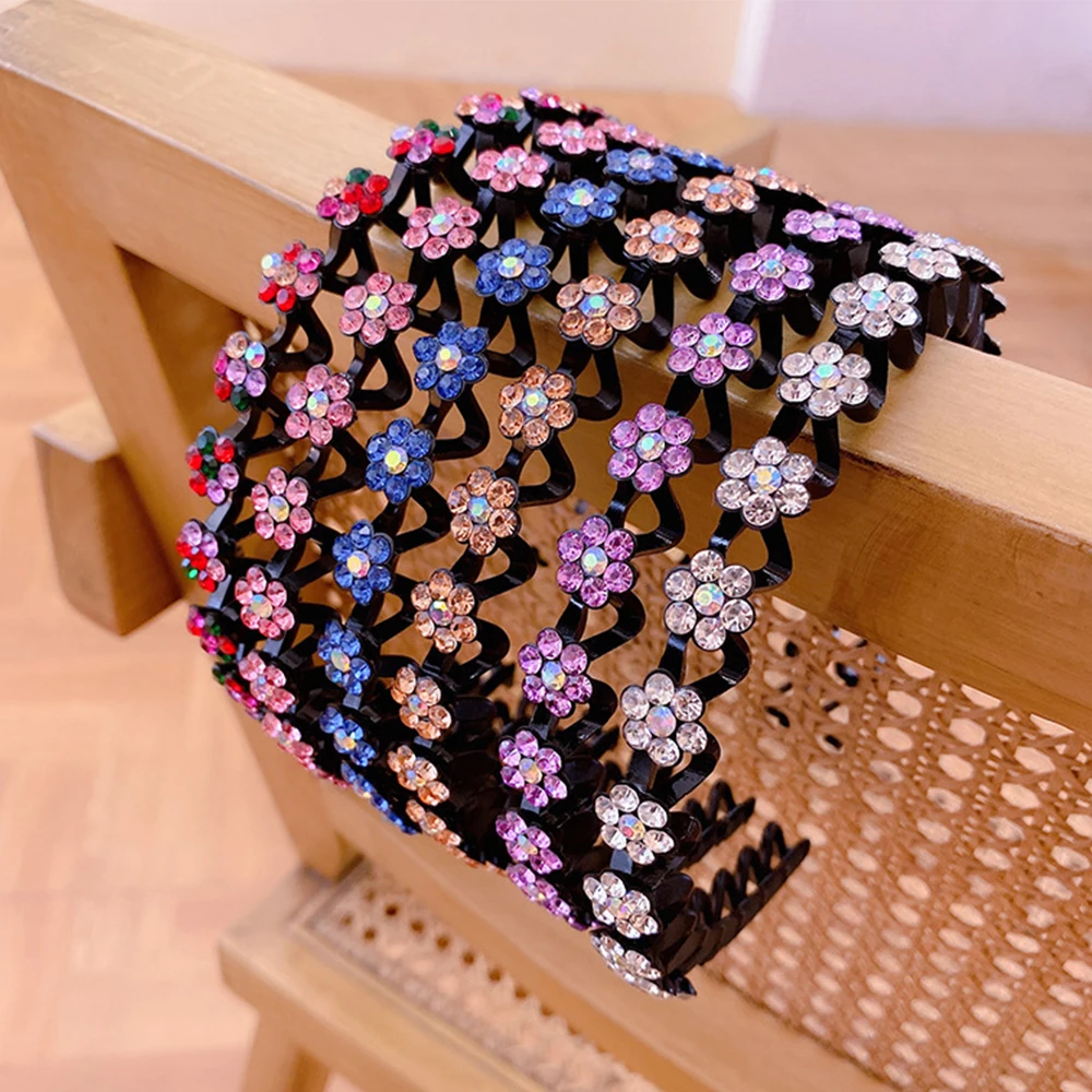 Mode Perle Rutschfeste Strass Haarbänder Elastische Blume Frauen Haar Hoop Bands Stirnband Lünette Mädchen Haar Zubehör Kopfschmuck – Detail 2