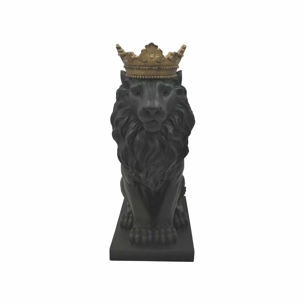 

Comfy Hour 15" Resin Stone Lion Figurine King of Forest Statue Sculpture Home Decoration, Black & Gold