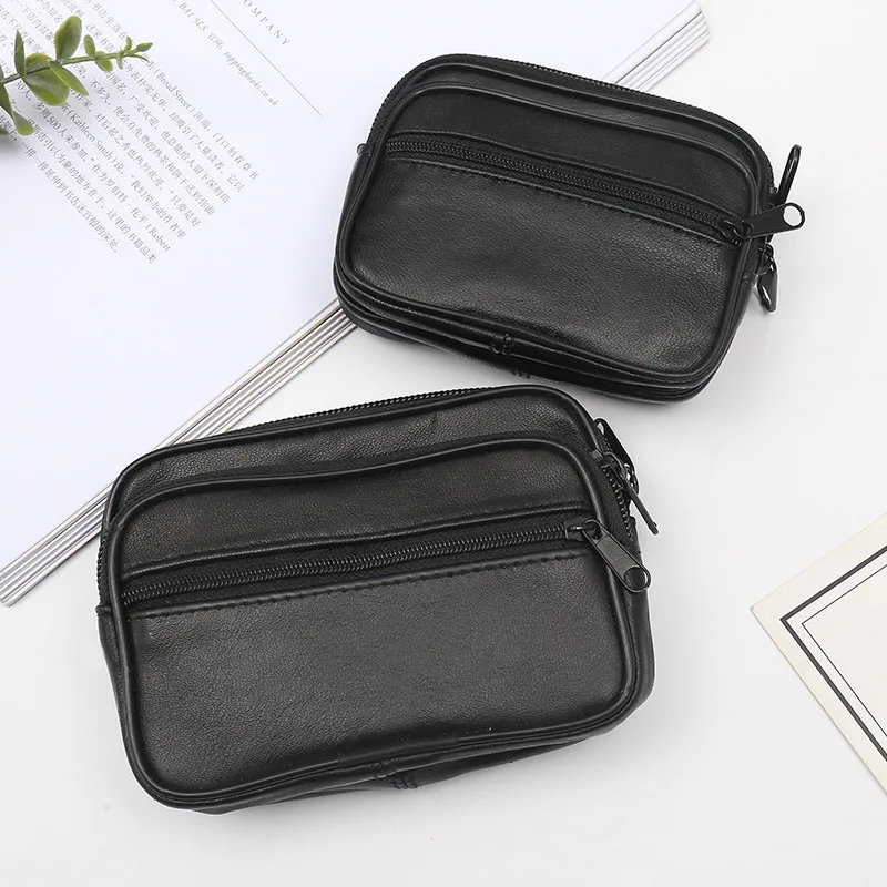 Genuine Leather Coin Purse Casual Middle-aged Leather Belt Running Bag Fashion Men Wallet Multi-Function Phone Bag