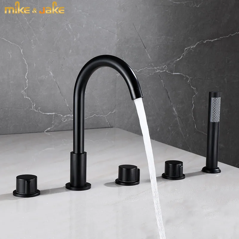 

Black Bathtub mixer brass hand shower double function black bath faucet deck mounted bath shower faucet tap