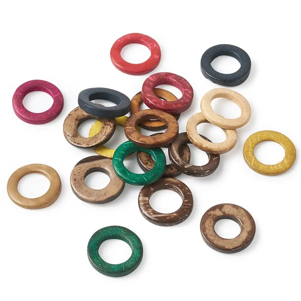 20pcs Mixed Color Dyed Wood Hollow Wooden Beads Coconut Linking Rings for Earring Making Jewelry Findings Accessories