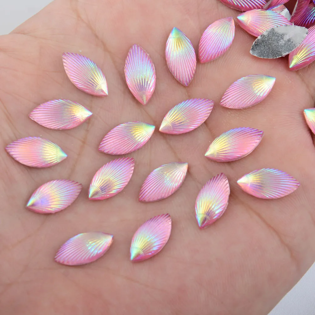 BOLIAO 40pcs 7*14 mm (0.28*0.55 In) AB Horse Eye Pink Resin Flatback Rhinestones For Crafts Clothing Dress Decoration DIY