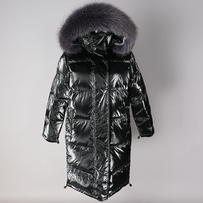 

2022 new Women Hot long silver Down Jacket Hooded Jackets Warm Slim real raccoon fur Hooded Parka Coat fashion Winter Jackets