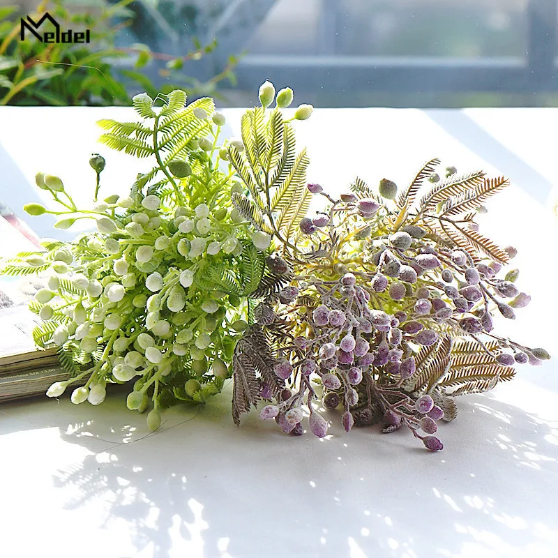 Artificial Flower Hairy Jasmine Fruit Branch Bouquet Greenery Flower Plant Decoration For DIY Wedding Party Home Garden Props