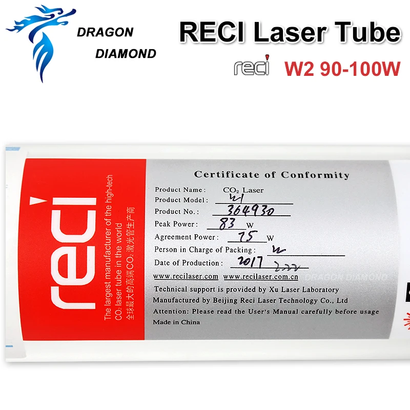 Original Reci W2 100W Co2 Laser Tube Dia.80mm Length 1200mm Wooden Box Packing For Co2 Laser Engraver Cutting Machine S2 Z2