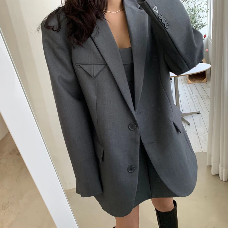 Spring fashion Korea women\'s blazer suit casual solid color big loose oversize jacket