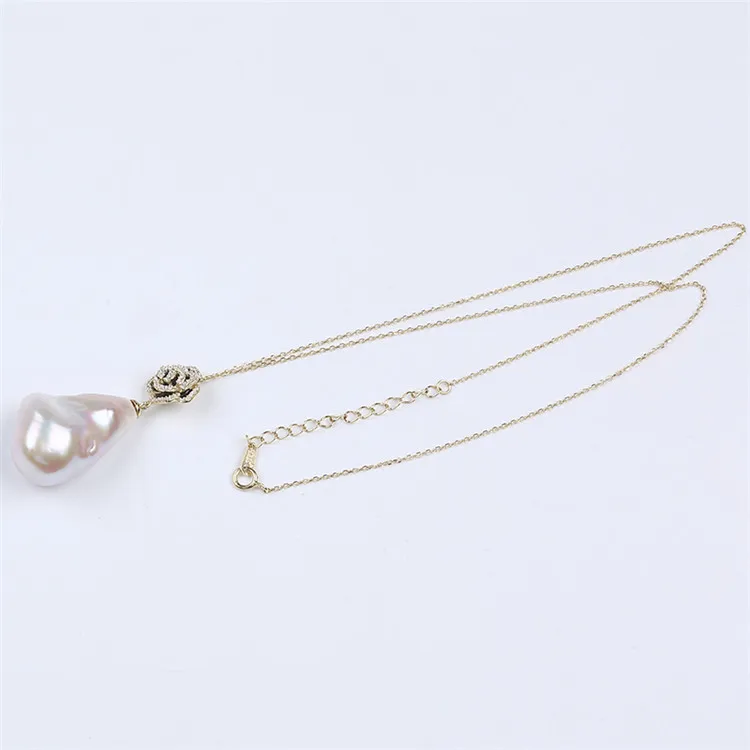 

Simple Design 14k Gold Real Fresh Water Pearl Baroque Pendant Necklace