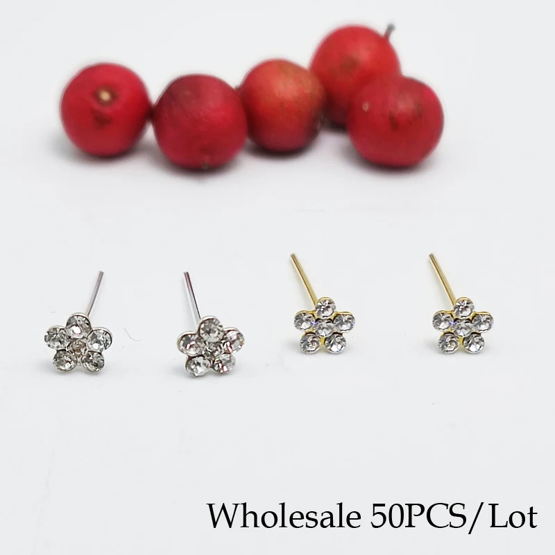 50pcs/lot Trendy Nose Piercing 925 Sterling Silver Flower Nose Stud Body Piercing Jewelry Pircing Nariz Piercing Nez