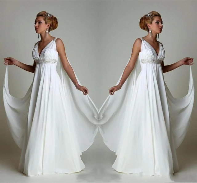 Greek Style Wedding Dresses Watteau Train 2021 Sexy V neck Long Chiffon Grecian Maternity Wedding Gowns Empire Wedding Dresses AliExpress