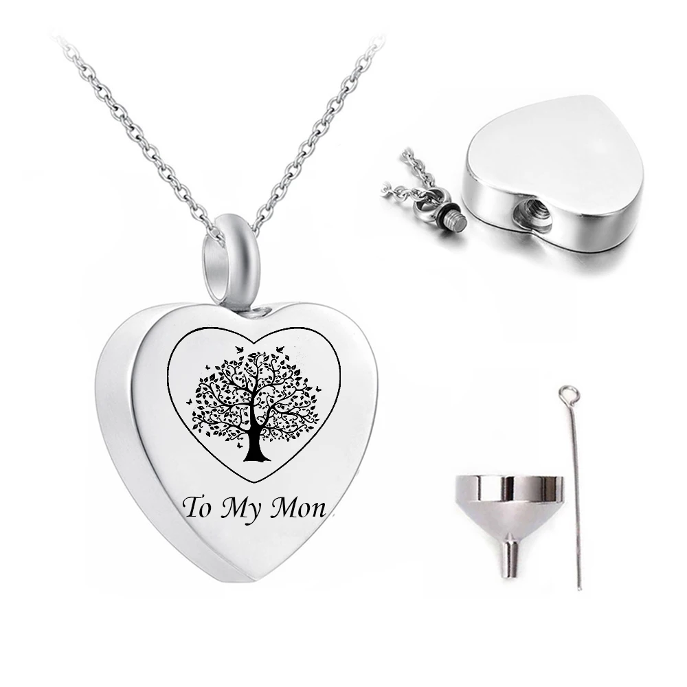 Cremation Jewelry for Ashes Stainless Steel Silver Heart Tree of Life Urn Necklace of Ashes Memorial Keepsake Family Jewelry