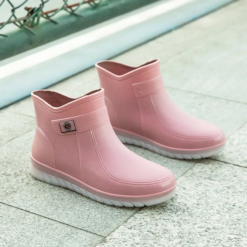 Mulheres nova moda cor sólida tornozelo sapatos de chuva feminino ao ar livre antiderrapante trabalho botas de água outono inverno plataforma rainboots