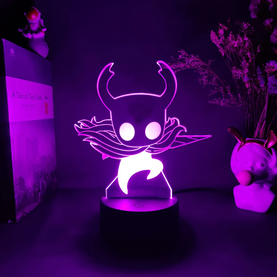 Hollow Knight Figure 3D Illusion Lamp Game Logo Silksong Quirrel Zote Gamer Gadget Decor Cool Things to Room Decoration Gift