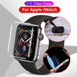 UV Liquid Glue Tempered Glass For Apple Watch Series 8 9 7 41 45 42 38 40 44 MM Screen Protector iWatch 4 5 6 SE 45MM 44MM Glass