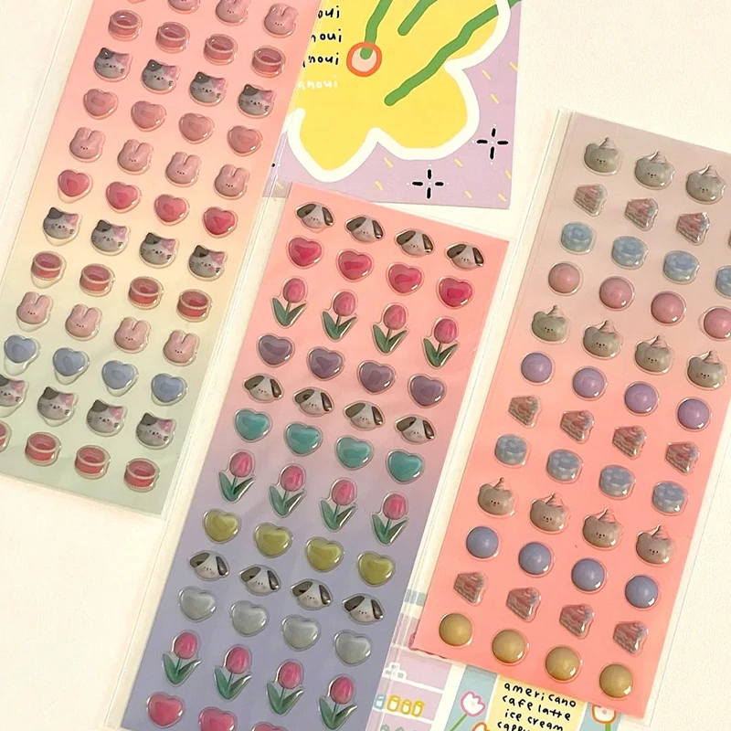 Ins Cute Rabbit Tulip Epoxy Sticker DIY Scrapbooking Idol Card Material Stick Label Kawaii Stationery Decorative Stickers Gift