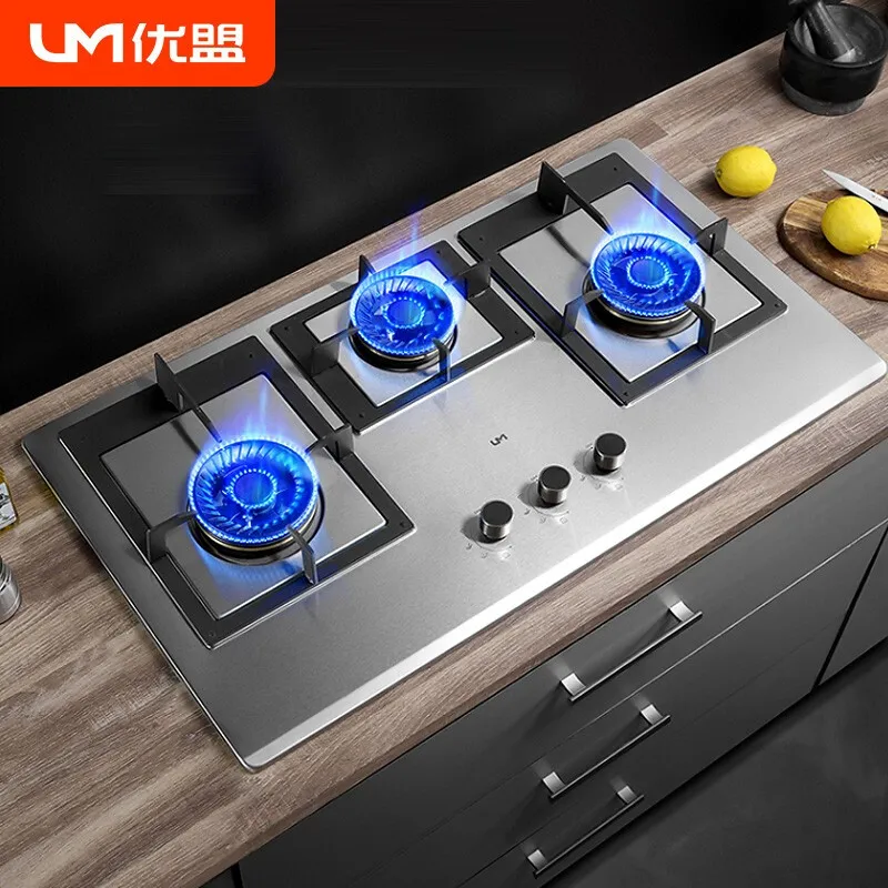 

UM 5.0KW Three-burner Gas Stove Stainless Steel 900mm Large Panel Table Built-in Cooktop Fierce Fire Natural/ Liquefied