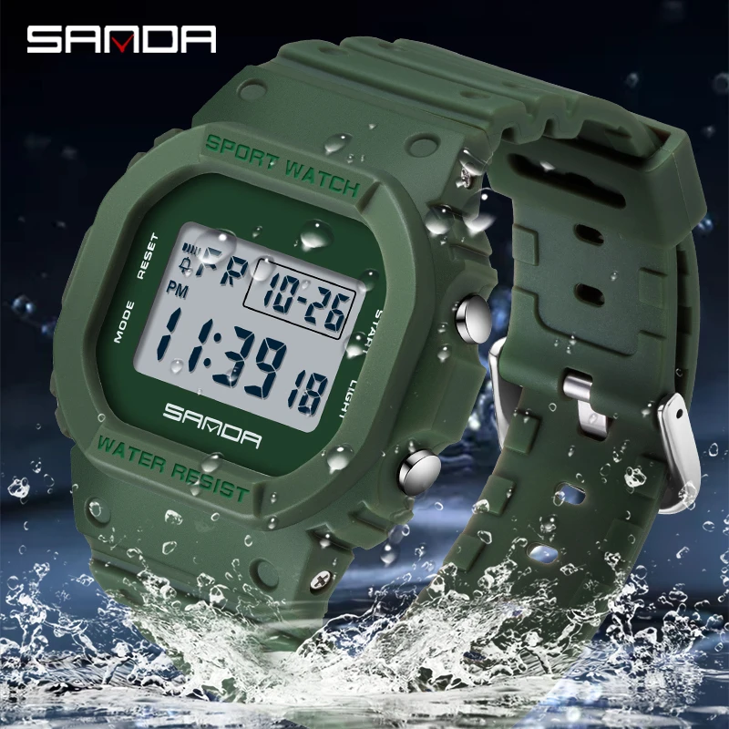 SANDA Fashion LED Digital Watch Multifunction Wrist Watch Rectangle G Style Watches Men\'s Sport Waterproof Watches reloj mujer