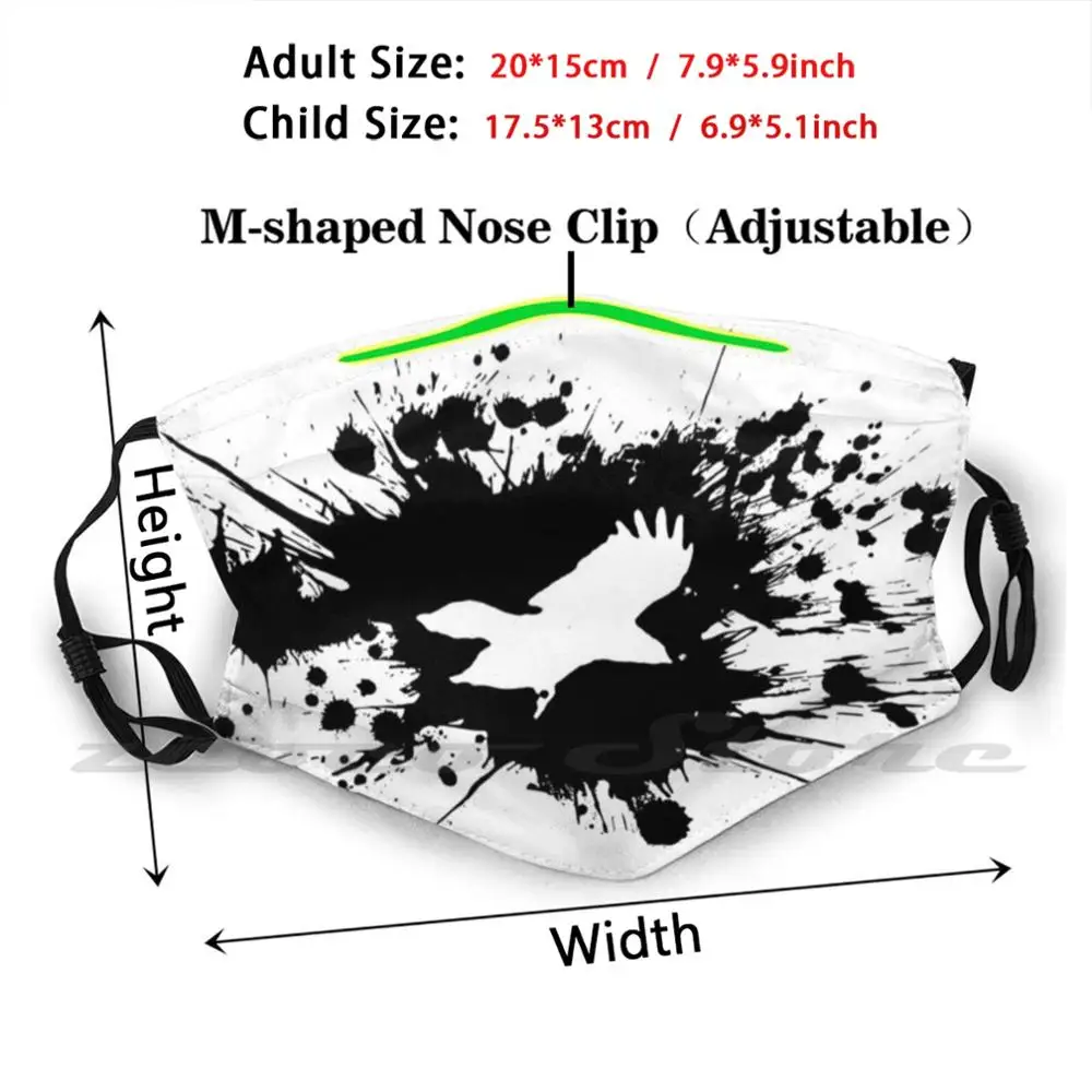 Pássaro voador (com tinta splatter) padrão personalizado lavável filtro pm2.5 adulto crianças máscara sd shinedown voar pássaro splatter som