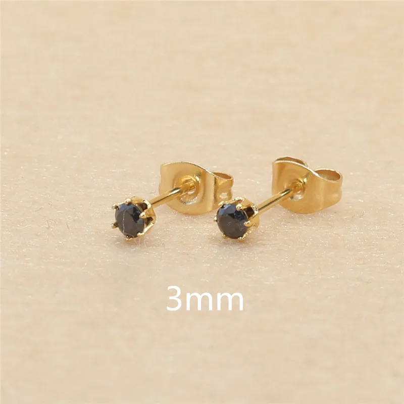 Edelstahl mit AAA-runden, schwarzen Zirkonia-Steinen, Ohrringe für Damen und Herren, vergoldet, hypoallergen, hochwertiger Schmuck. – Detail 11