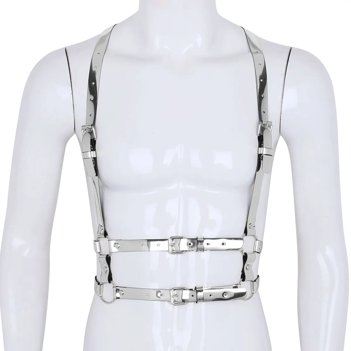 Unisex New Fashion Punk Rave Festival Faux Leather Sexy bondage harness Gold Belt Women Men Waist Belt Club Party Strap Top