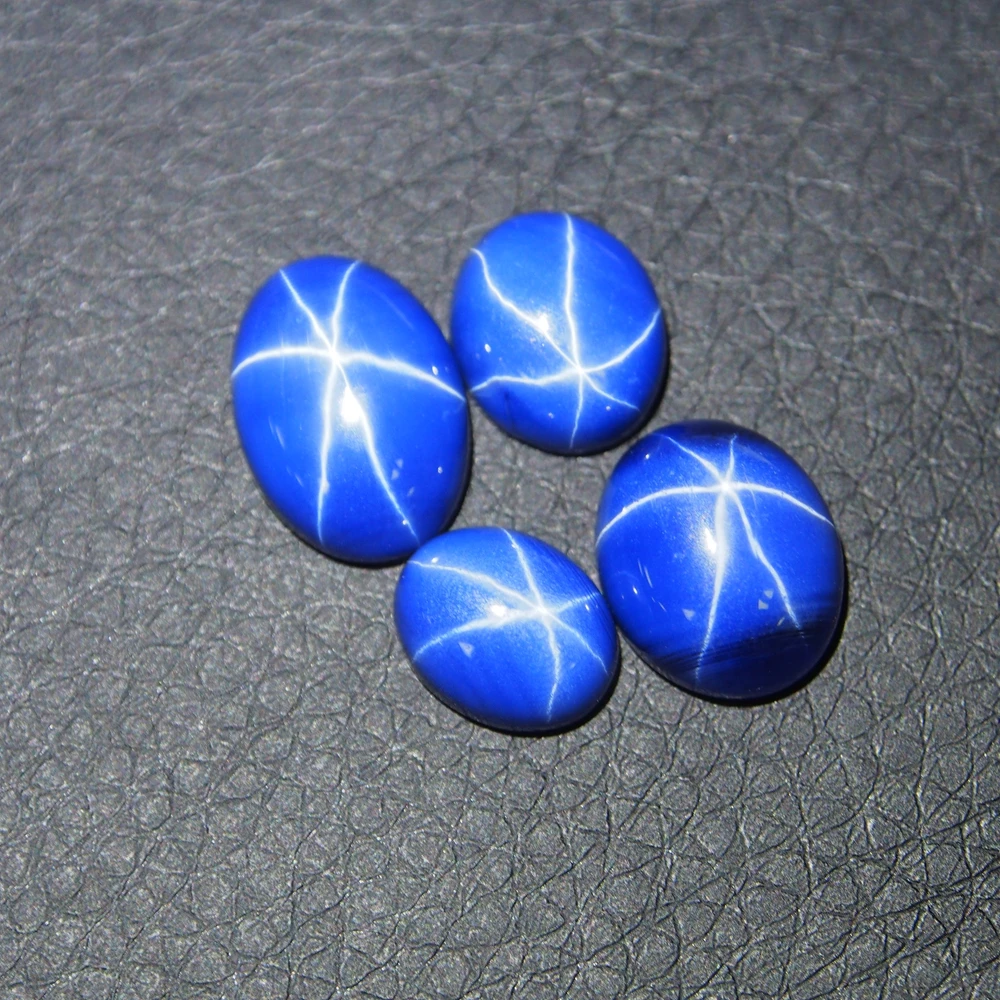 

7.5 carats blue star sapphire 10*14 mm 2 Piece/a lot Oval Flatback Cabochon gemstone blue Star Ruby sapphire for ring making