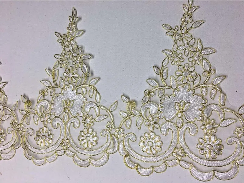 15Yards Delicate White Gold Lace Flower Applique Trim Edge Handmade diy Material Wedding Clothing Applique Trimming