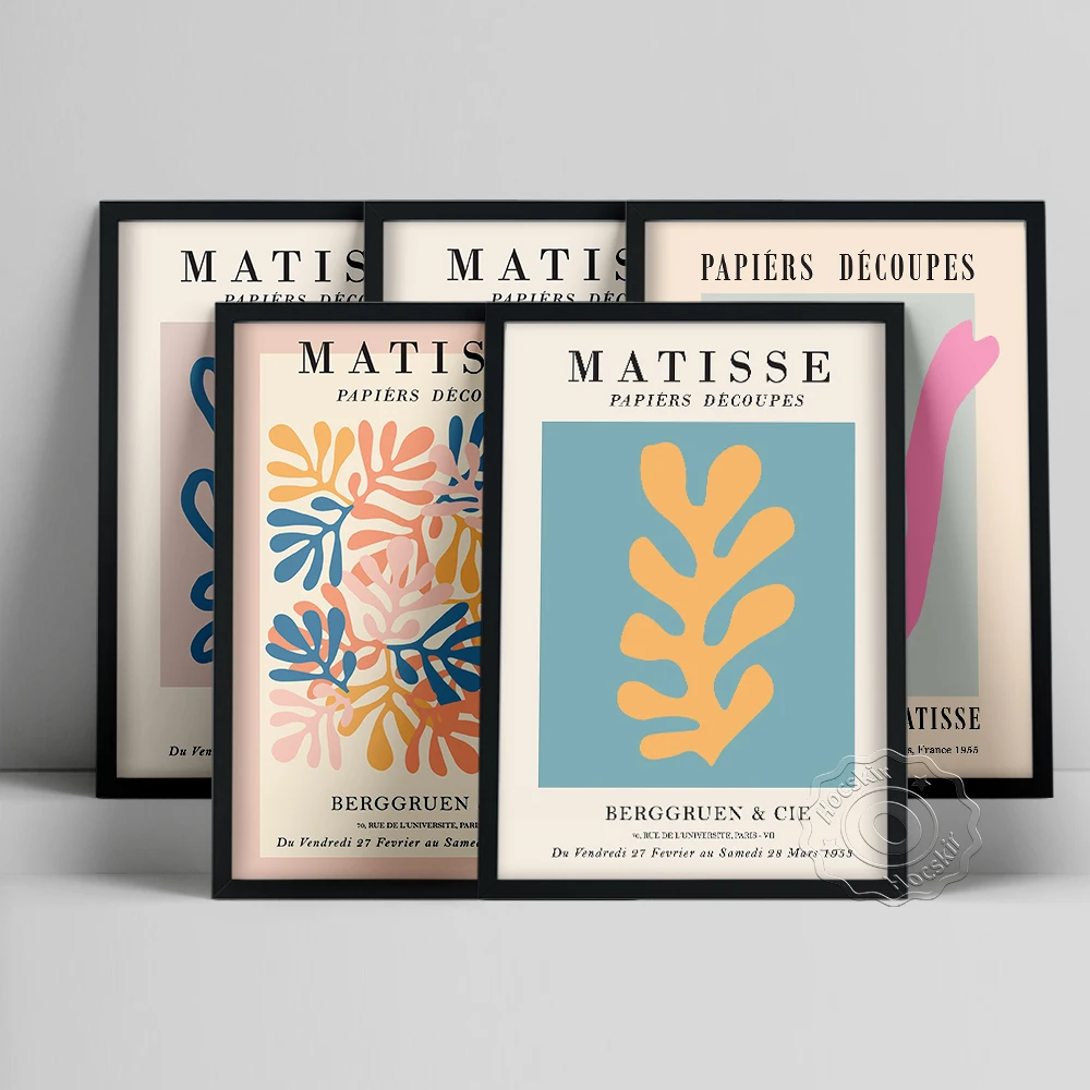 Henri Matisse Exhibition Poster Set, Matisse Cut Outs Wall Picture, Matisse Grass Coral Abstract Art Prints, Vintage Home Deocr