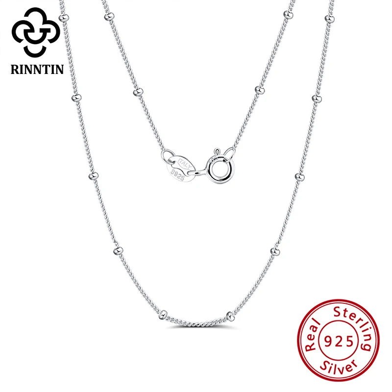 

Rinntin 100% 925 Sterling Silver Side Chain with Small Ball Bead Necklace Simple Women's Neck Chain Jewelry for Pendant SC22