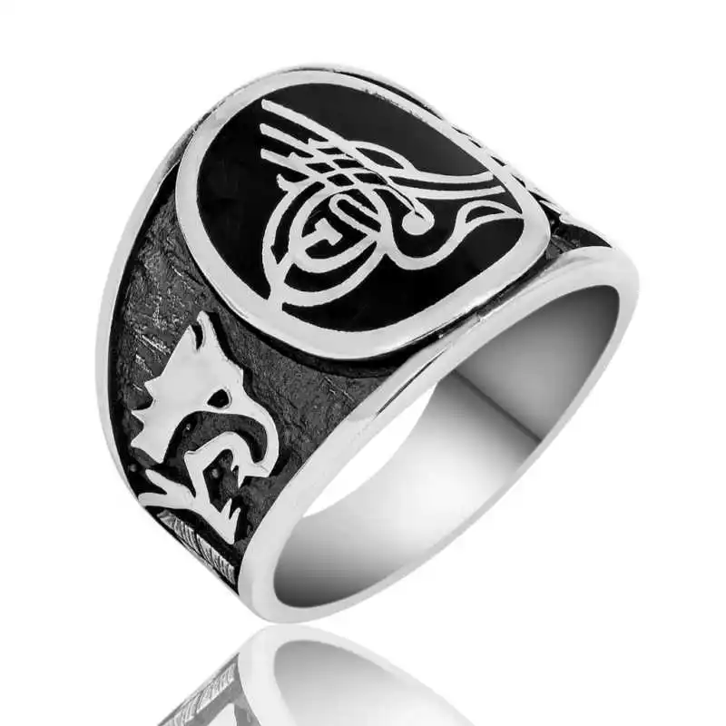 Silver Tugra Men's Ring - 925 Sterling Men's Jewelry Wedding Birthday Gift - Box - Men - Fashion - Botiva - Size - Turkish - Patterned Embroidery