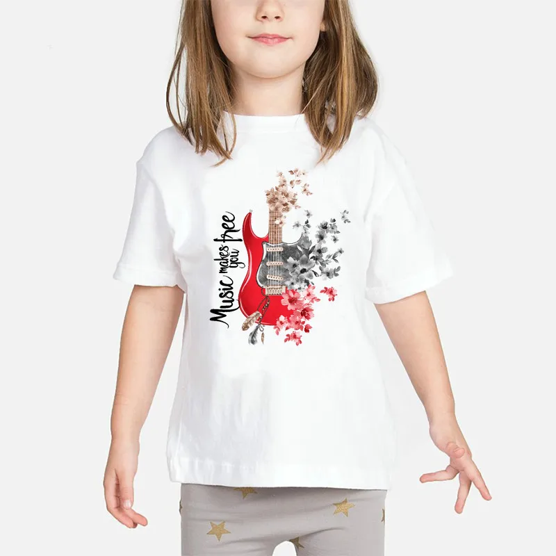 Baby Girls T shirt 2019 Summer T-shirts Kids Guitar Flower  Clothes Child  O-Neck Camisetas 2 to 8 Years Toddler Tops BAL054