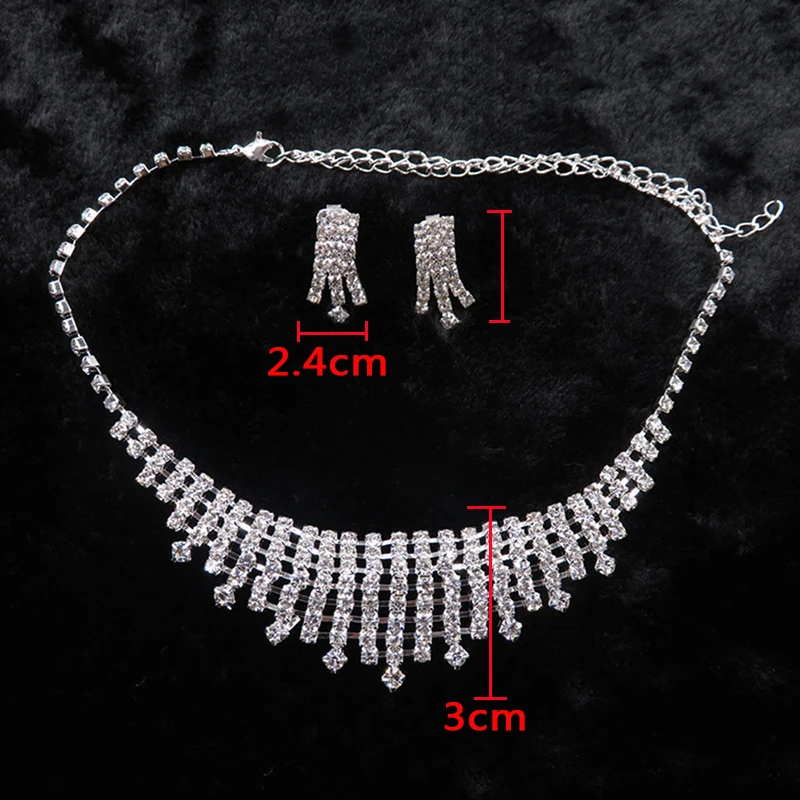 AINAMEISI Luxury Crystal Bridal Jewelry Sets Rhinestone Silver Plated Wedding Acessories Charm Necklace Earrings Sets For Women