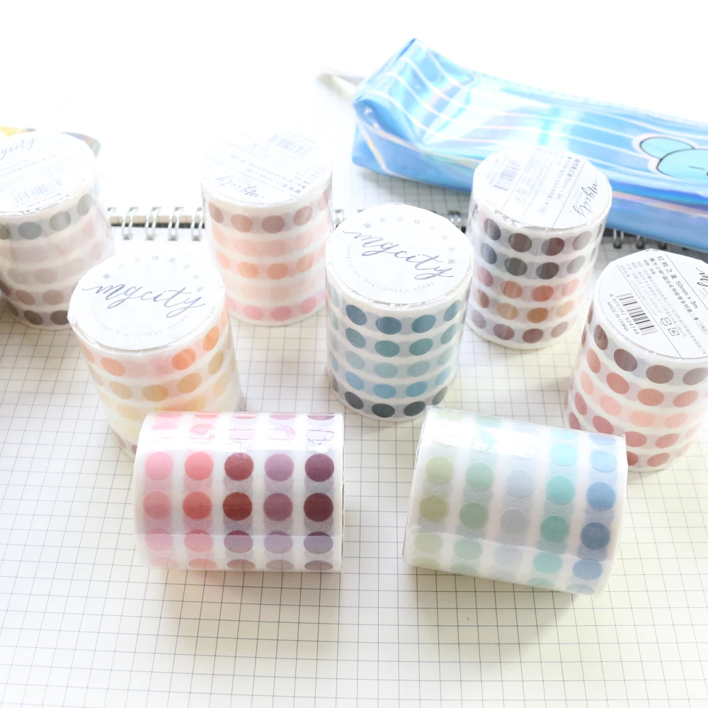 

Domikee cute candy round dotted colored washi tapes school diary planner craft packing decoration DIY masking tape stationery