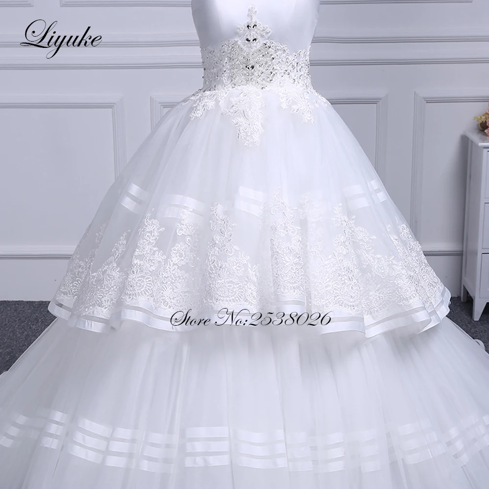 VEYUKE-Robe de Mariée Trapèze Sans Bretelles, avec Jupe à Plusieurs Niveaux et Traîne