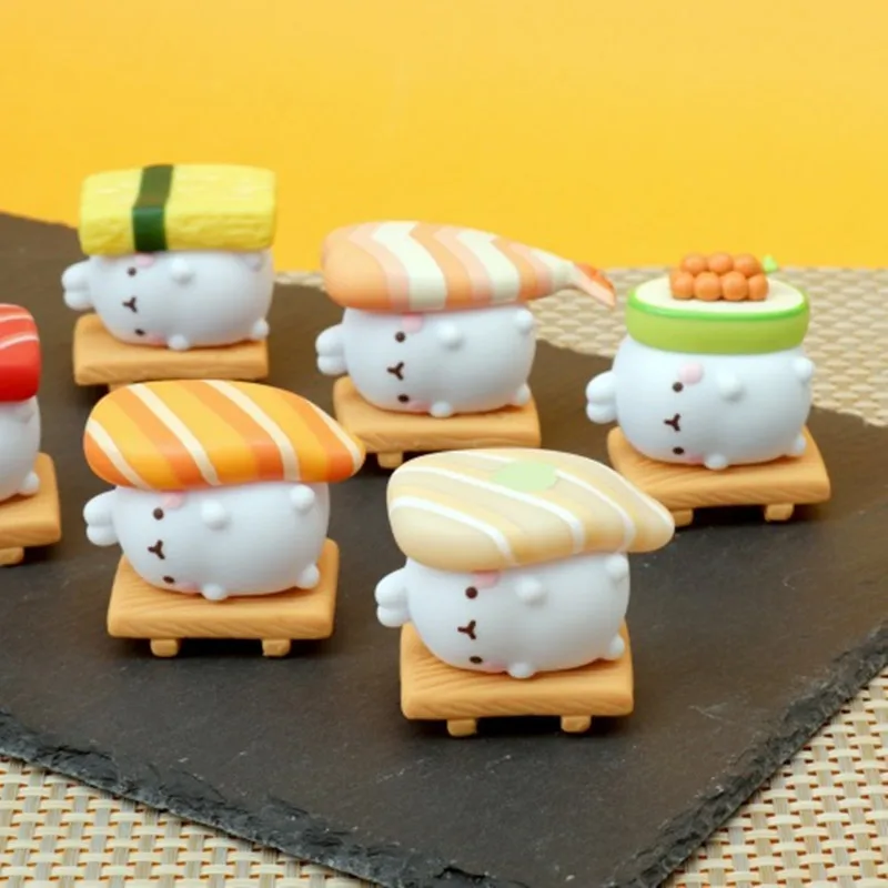 Molang Rabbit Blind Box Toys Mini Kawaii Aciton Figure Toys Guess Blind Bag Sushi-shaped Bunny Decompression Doll for Girls Gift