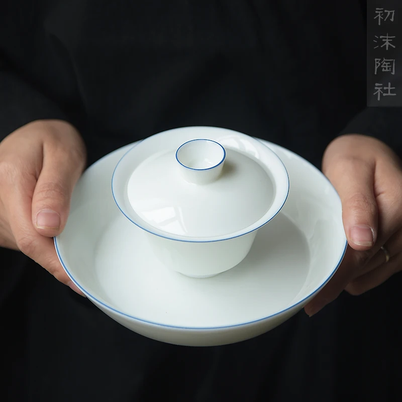 

★beginning of the blue and white jade white porcelain tureen mud small bowl ceramic tea bowl of kung fu tea pot bearing