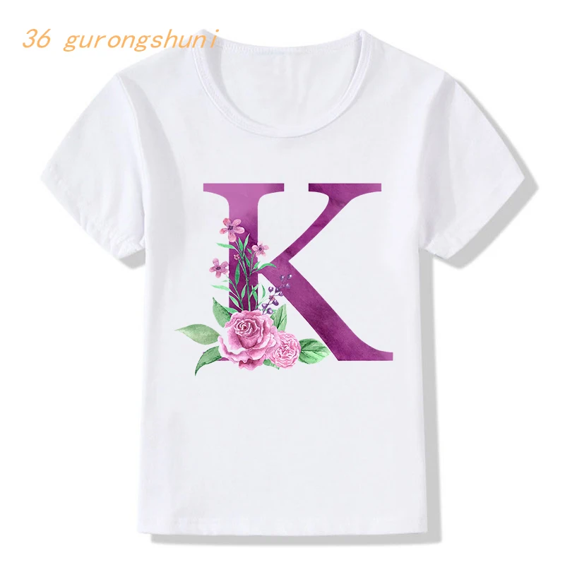 Tshirt girl Letter H I J G piękny bukiet róż cartoon t shirt dzieci odzież litery dziewczyny topy ubrania dla dzieci chłopcy t-shirty