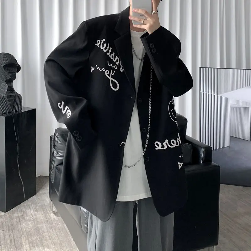 Oversized Apricot Letters Graffiti Blazer Women Jacket Coat Loose Streetwear Spring Outerwear 2021New Korean Style Office Ladies