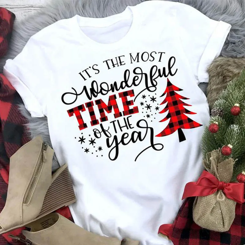 

Colored It's The Most Wonderful Time Of The Year Hipster T-Shirt Fashion Merry Christmas Aesthetic Tops quote girl Camisetas