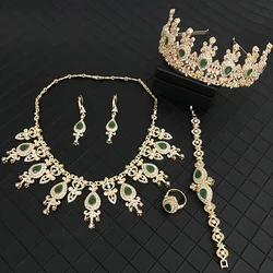 Luxury Wedding Full Crystal Set Women Inset Rhinestone Robe Crown Earrings Necklace Ring Bracelet Jewelry Set