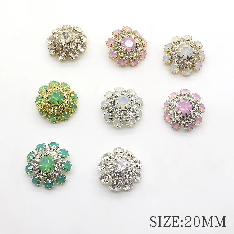 New 20mm Rhinestones Buttons For Clothing 5Pcs/Lot Beautiful Mix Color Buttons Metal Diamond Button Wedding Decoration