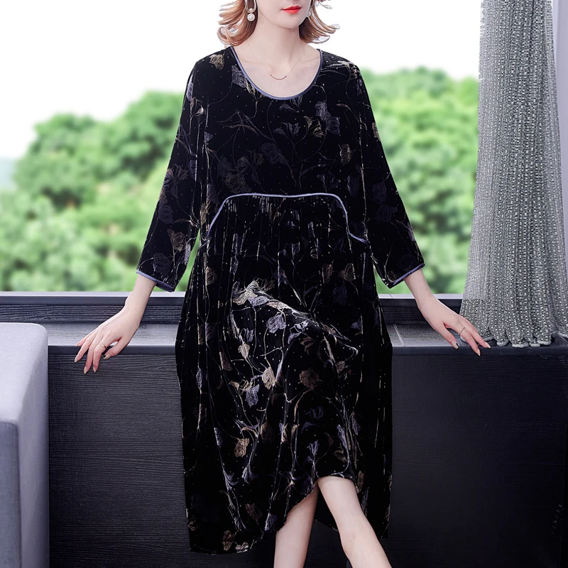 Black Velvet Elegant Bodycon Midi Dresses Spring Autumn Korean Vintage Solid Dress 2024 Fashion Casual Office Lady Dress