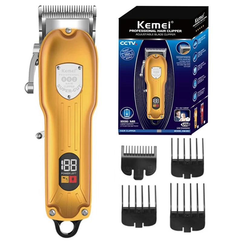 Kemei 802 Professional Electric Hair Trimmer Professional Cordless Powerful Hair Clipper For Men Adjustable Hair Cut Machine